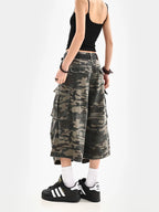 Short en jean camouflage style japonais pour femmes