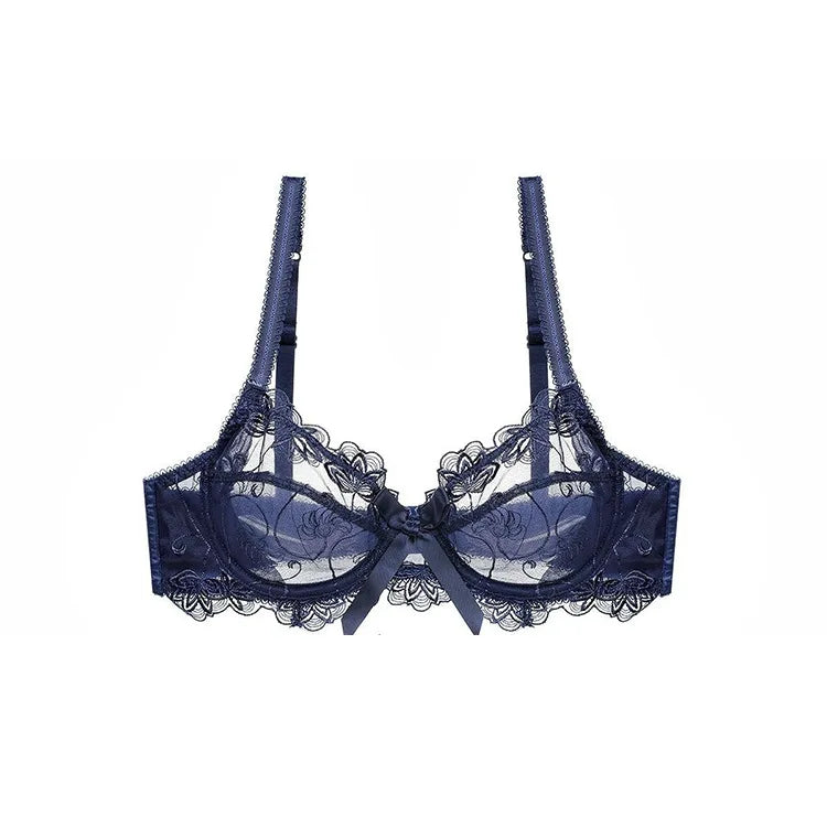 Ensemble de soutien-gorge transparent en dentelle avec nœud ultra-fin et culotte pour femmes