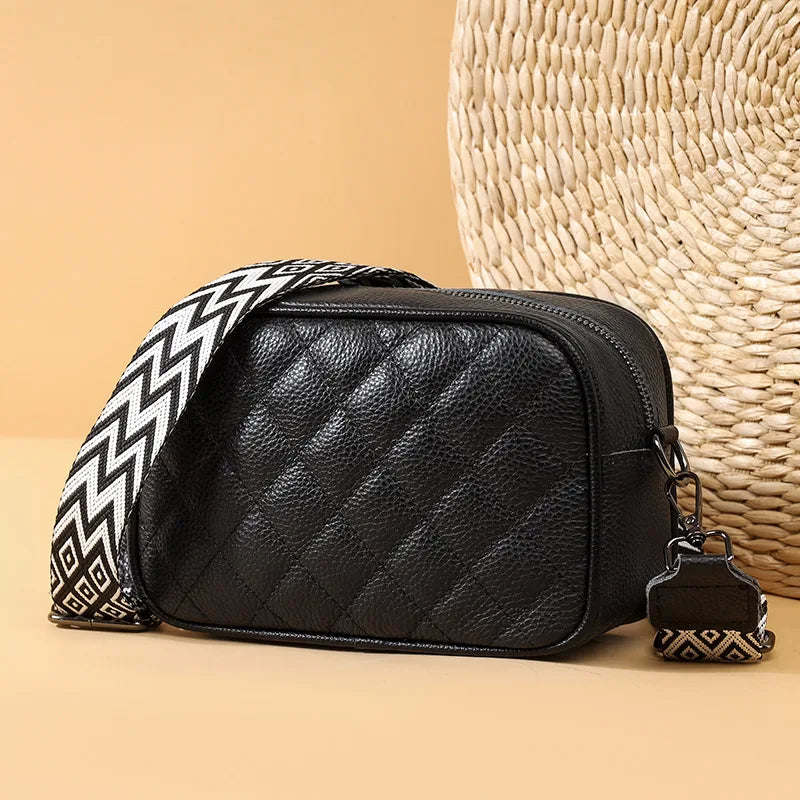 Sac bandoulière brodé en cuir véritable tendance pour femmes