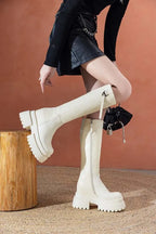 Bottes hautes en cuir véritable à plate-forme pour femmes