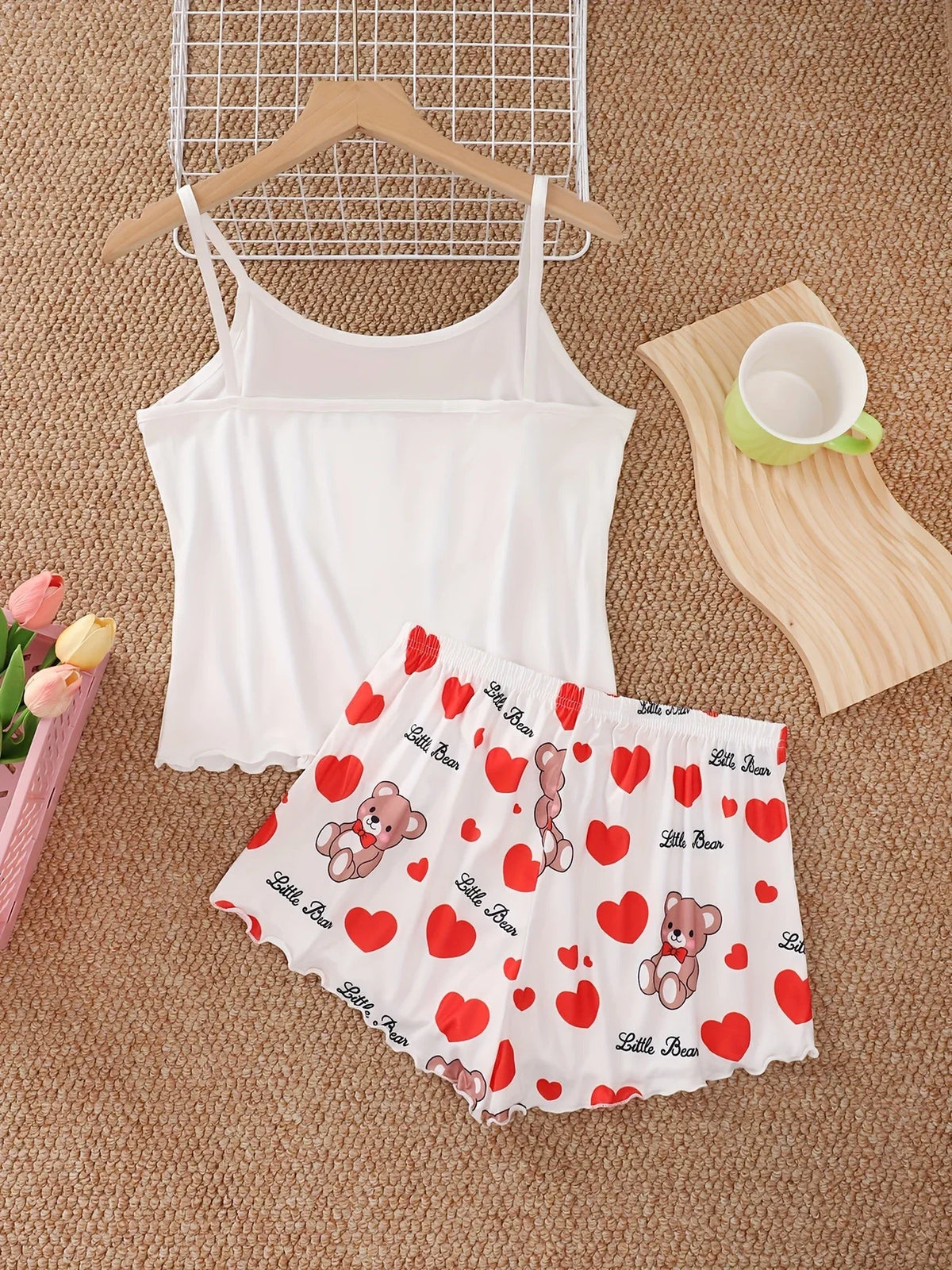 Pyjama d’Été Femme – Ours d’Amour, Haut Court et Short