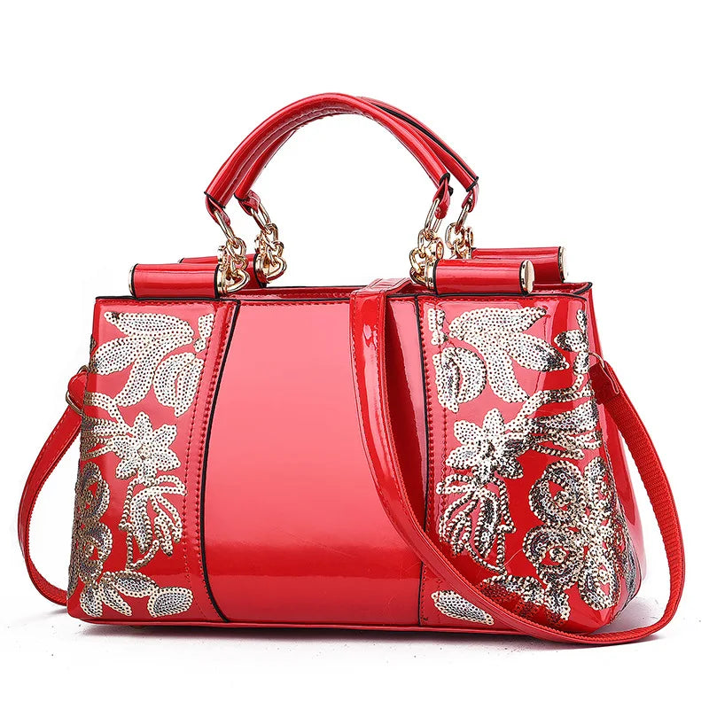 Sac à bandoulière en cuir verni brillant pour femmes