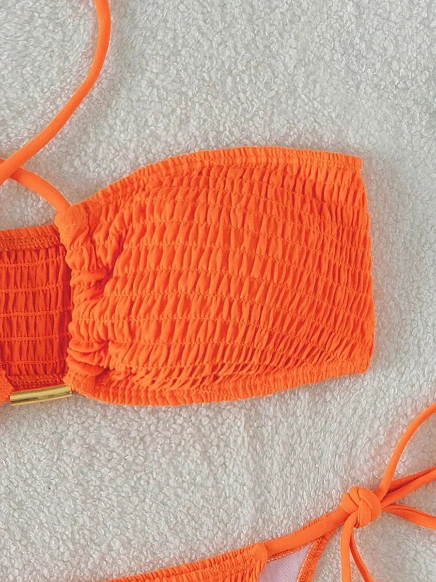Maillot de bain deux pièces plissé et smocks, pour femmes