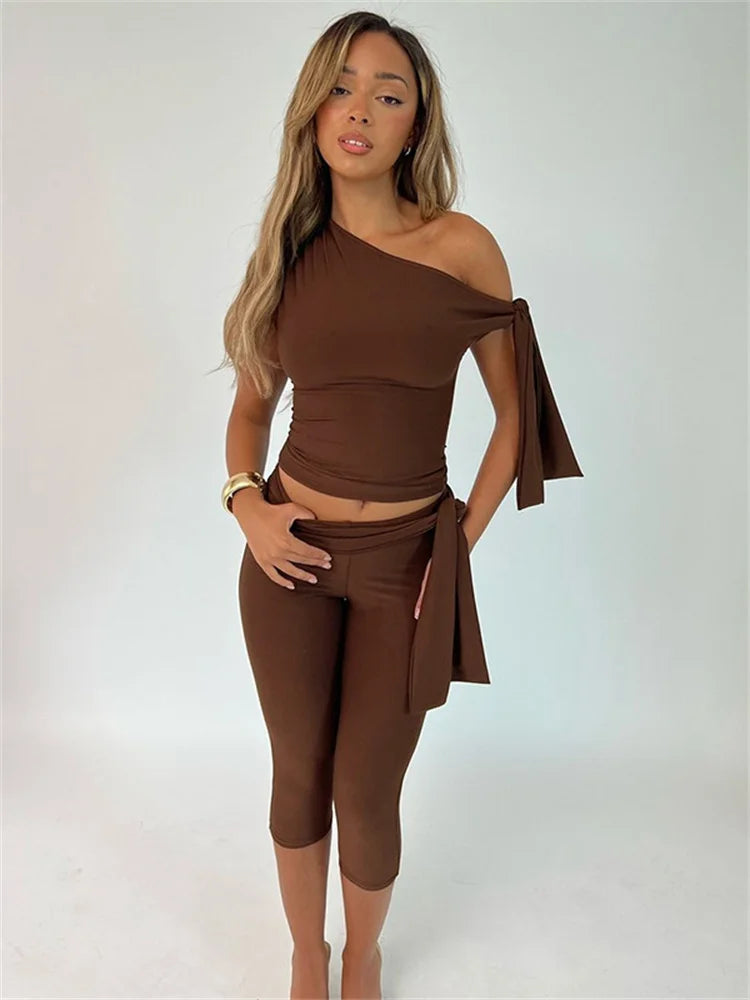 Ensemble 2 pièces haut court et short taille haute pour femmes