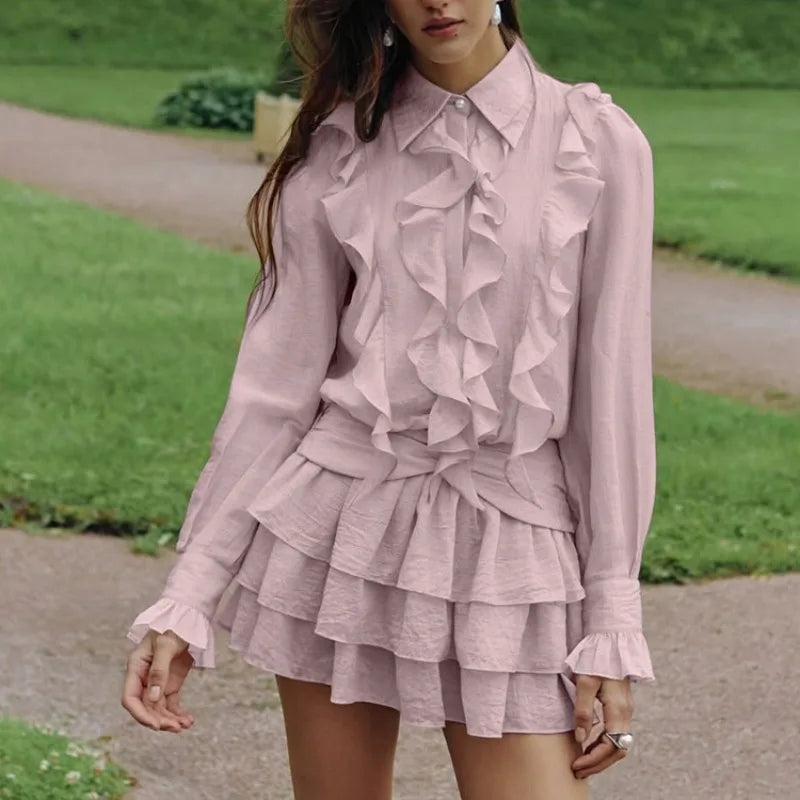 Robe mini à volants roses pour femmes