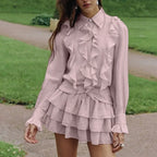 Robe mini à volants roses pour femmes