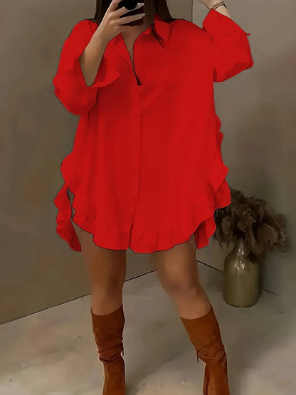 Chemise Longue Ample Femme – Ourlet à Volants