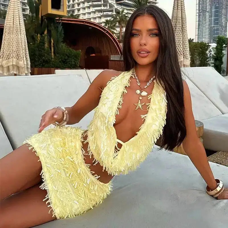 Robe à sequins et fente pour femmes