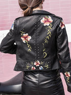 Veste Vintage imprimé fleuri broderie en Pu Faux  pour femmes