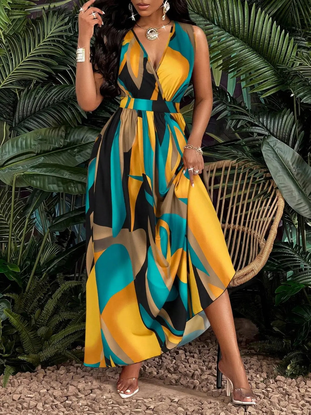 Robe longue imprimé tropical pour femmes