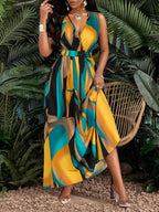 Robe longue imprimé tropical pour femmes