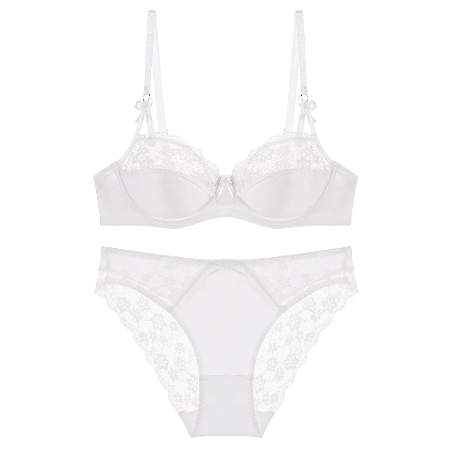 Ensemble soutien-gorge push-up en dentelle brodée de fleurs et culotte pour femmes