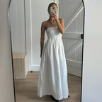 Robe longue d'été blanche dos nu sans bretelles pour femmes