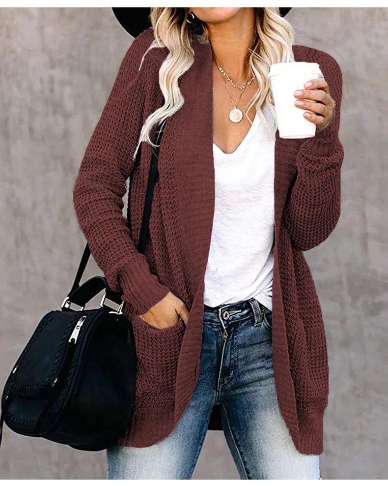 Cardigan long côtelé pour femmes