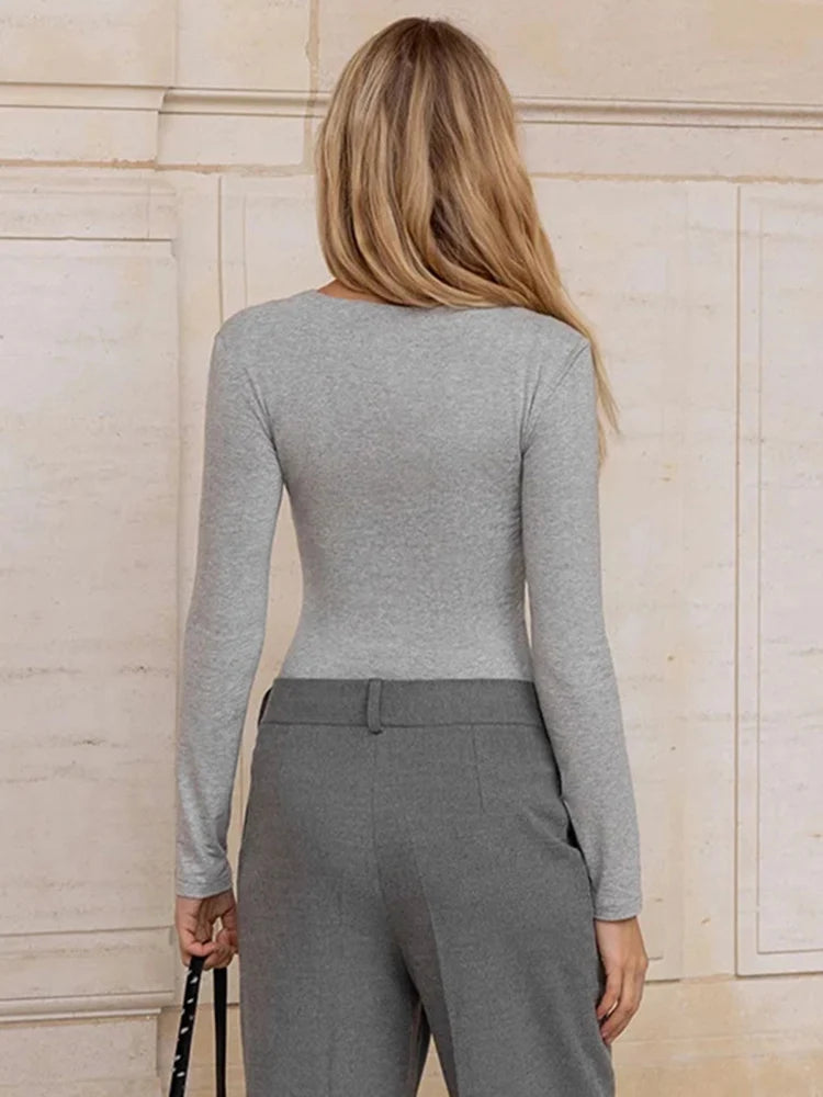 T-Shirt à manches longues et col en v pour femmes