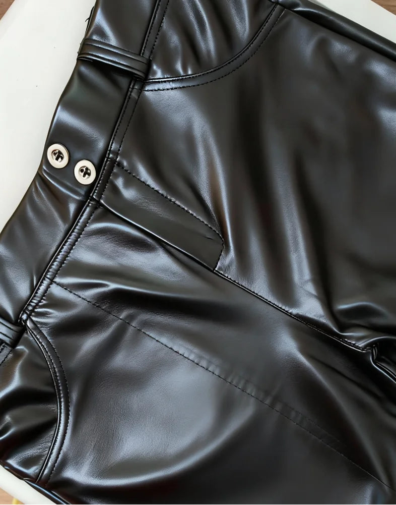 Leggings taille haute en cuir PU pour femmes