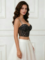 Soutien-gorge à baleines à paillettes fines avec motif imprimé, gaine pour femmes