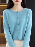 Cardigan à col rond en laine mérinos pour femmes