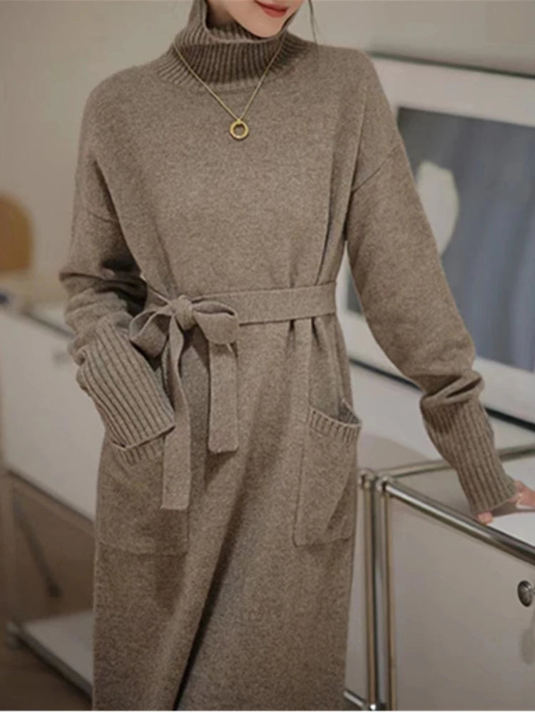 Robe pull en tricot à col en V pour femmes