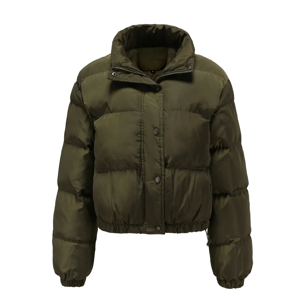Manteau en coton matelassé à manches longues et col haut pour femmes