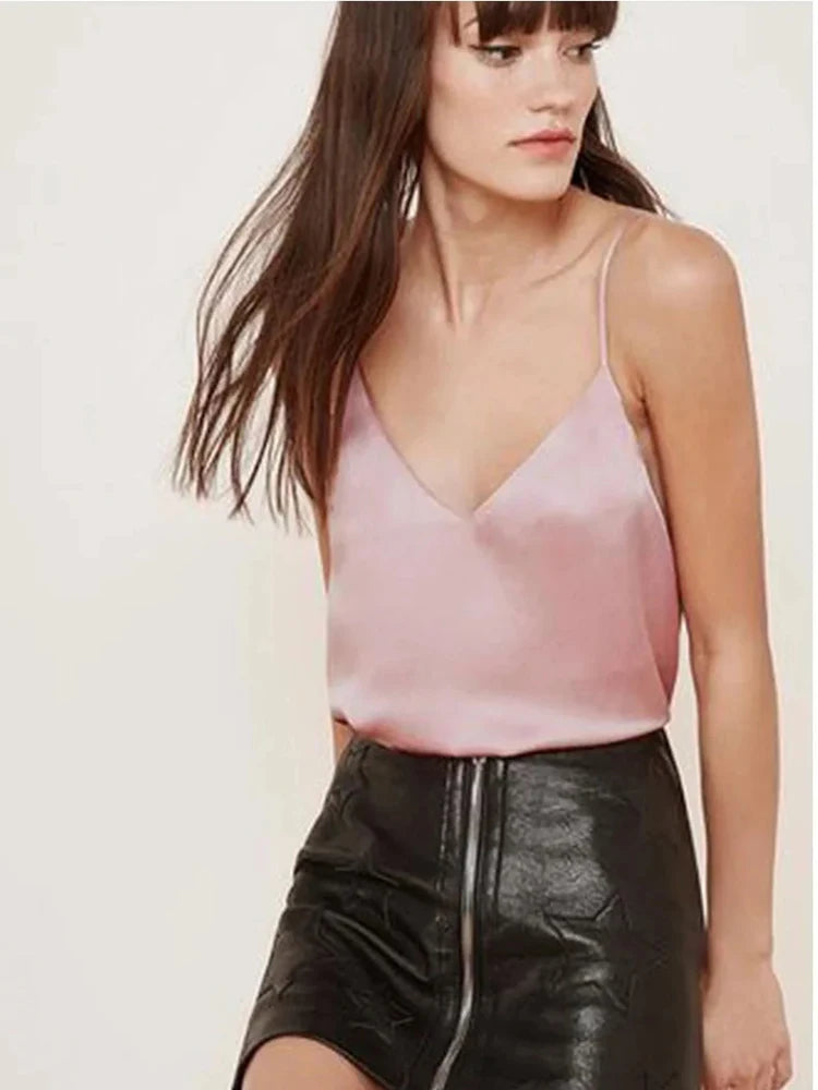 Haut à bretelles en fibre de satin pour femmes