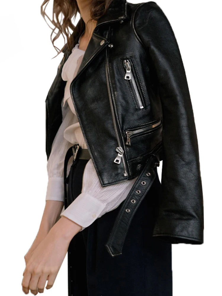 Blouson en similicuir noir pour femmes