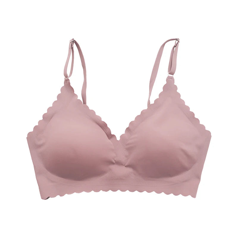 Soutien-gorge confortable sans fil rembourré avec bord ondulé pour femmes