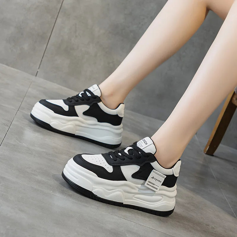 Baskets compensées en cuir de vache véritable pour femmes
