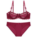 Ensemble soutien-gorge Push Up brodé en dentelle et culotte pour femmes
