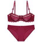 Ensemble soutien-gorge Push Up brodé en dentelle et culotte pour femmes
