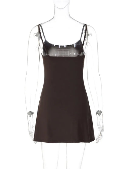 Robe trapèze femme marron à fines bretelles