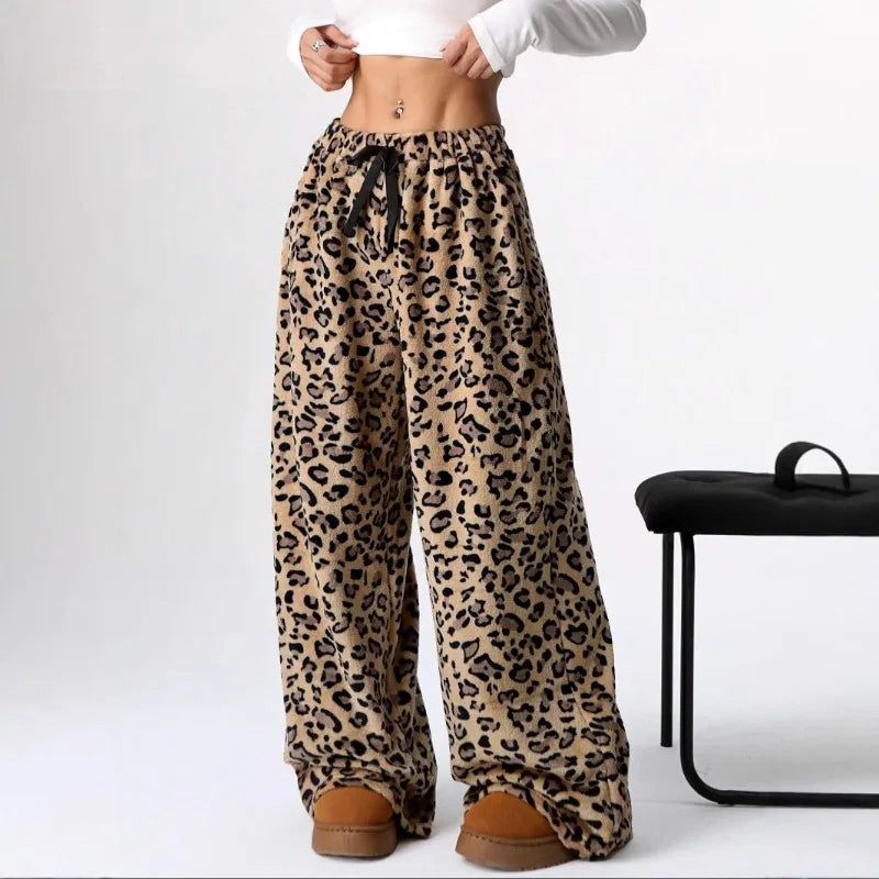Pantalon large à imprimé léopard pour femmes