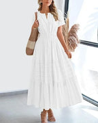 Robe longue plissée élégante style français à col en V pour femmes