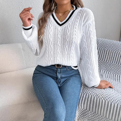 Pull Ample Torsadé Femme – Col V et Color Block