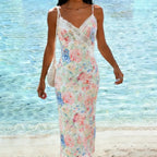Robe longue d'été en dentelle à imprimé floral pour femmes