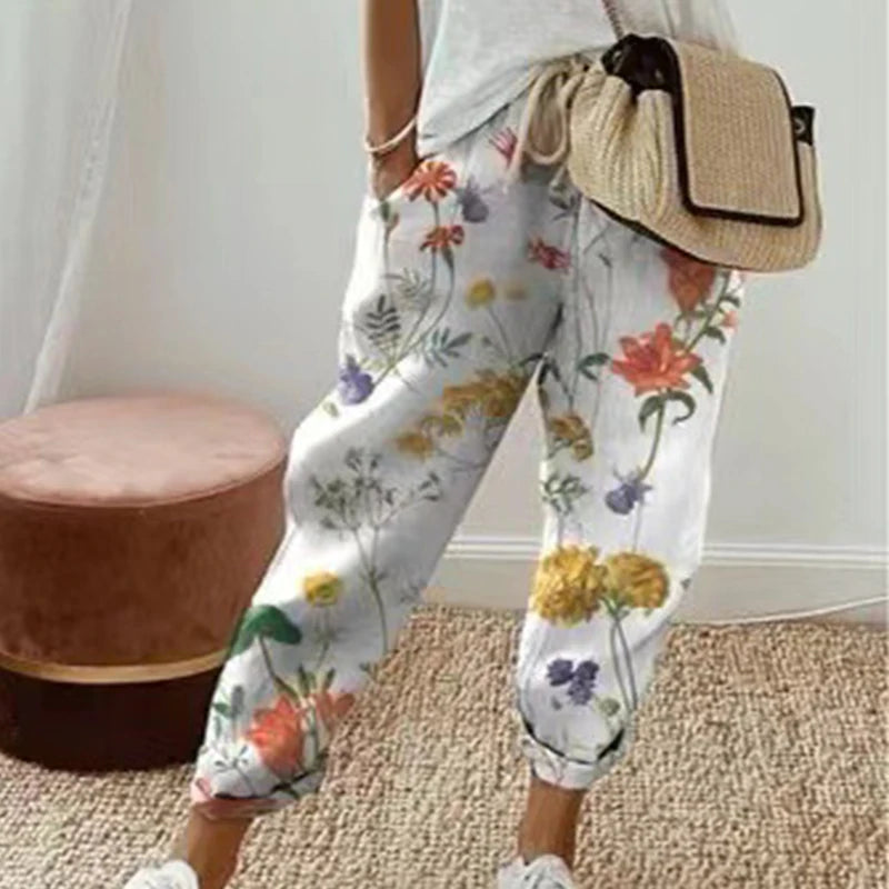 Pantalon vintage à imprimé floral pour femmes