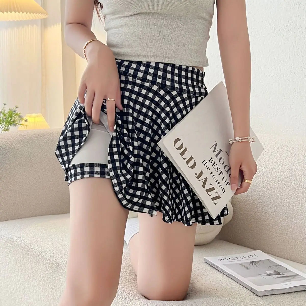 Mini jupe short  plissée élastique pour femmes