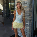 Robe à sequins et fente pour femmes