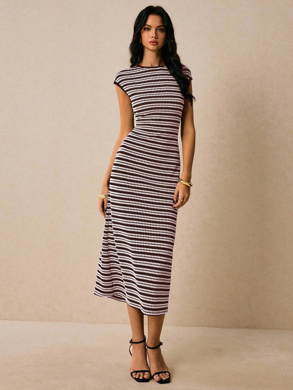 Robes longues rayées décontractées et cintrées pour femmes