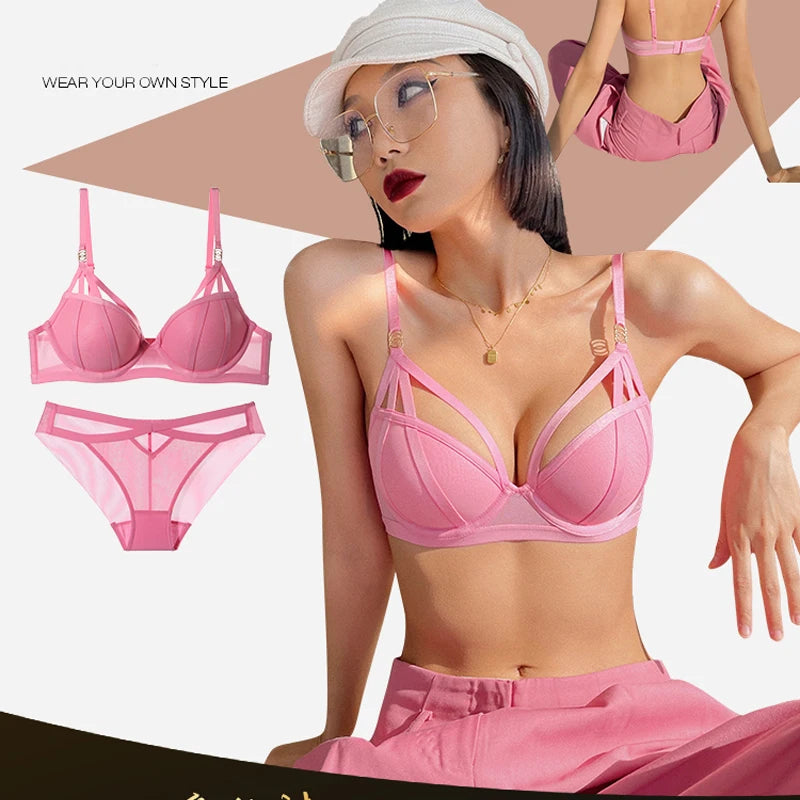 Ensembles soutien-gorge push-up creux et culotte en dentelle pour femmes