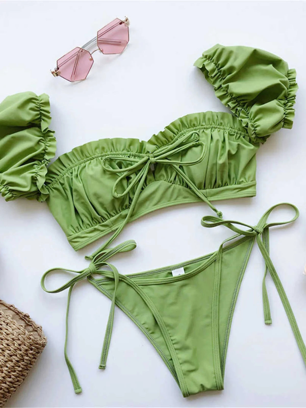Maillots de bain deux pièces plissé froncé pour femmes