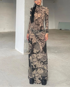 Robe longue moulante à imprimé résille Weird Puss pour femmes