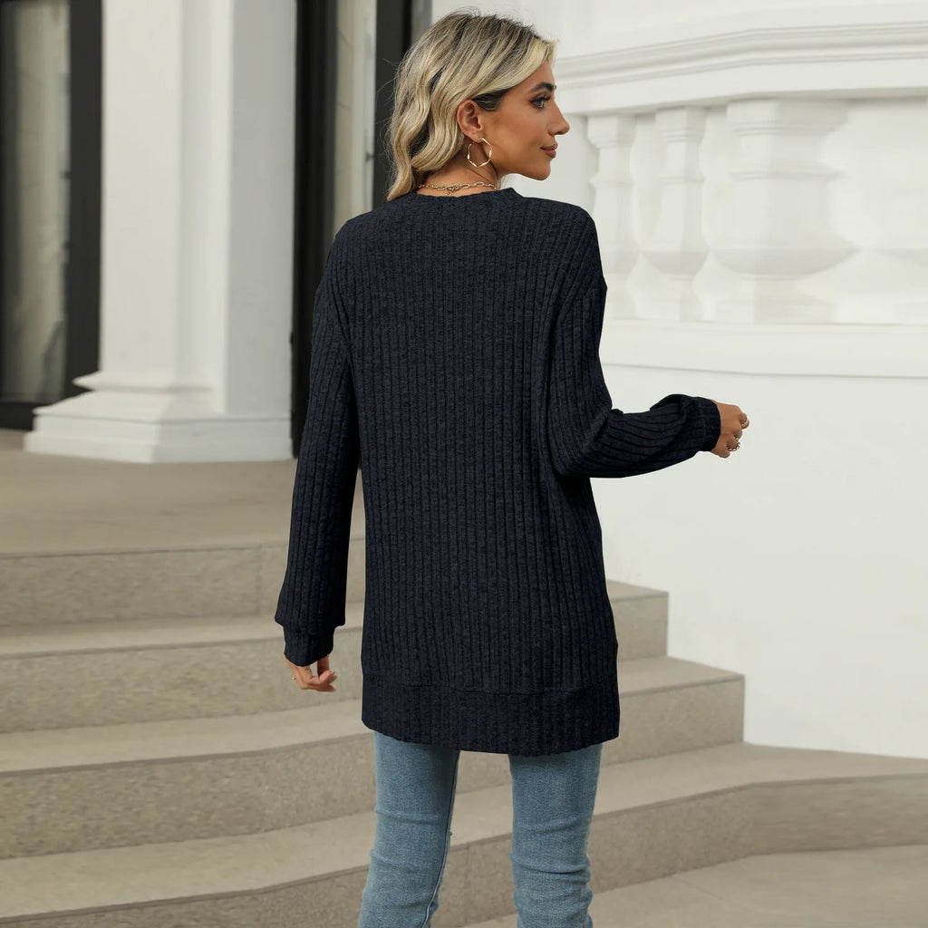 T-shirt à manches longues fendu pour femmes