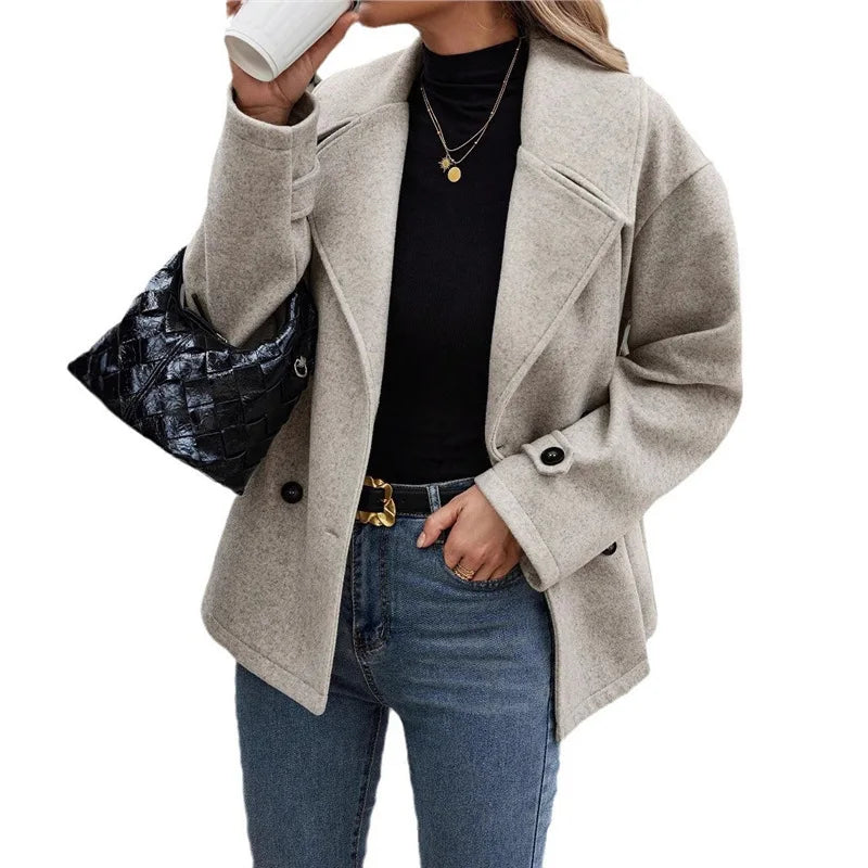 Veste en laine décontractée avec col de costume pour femmes