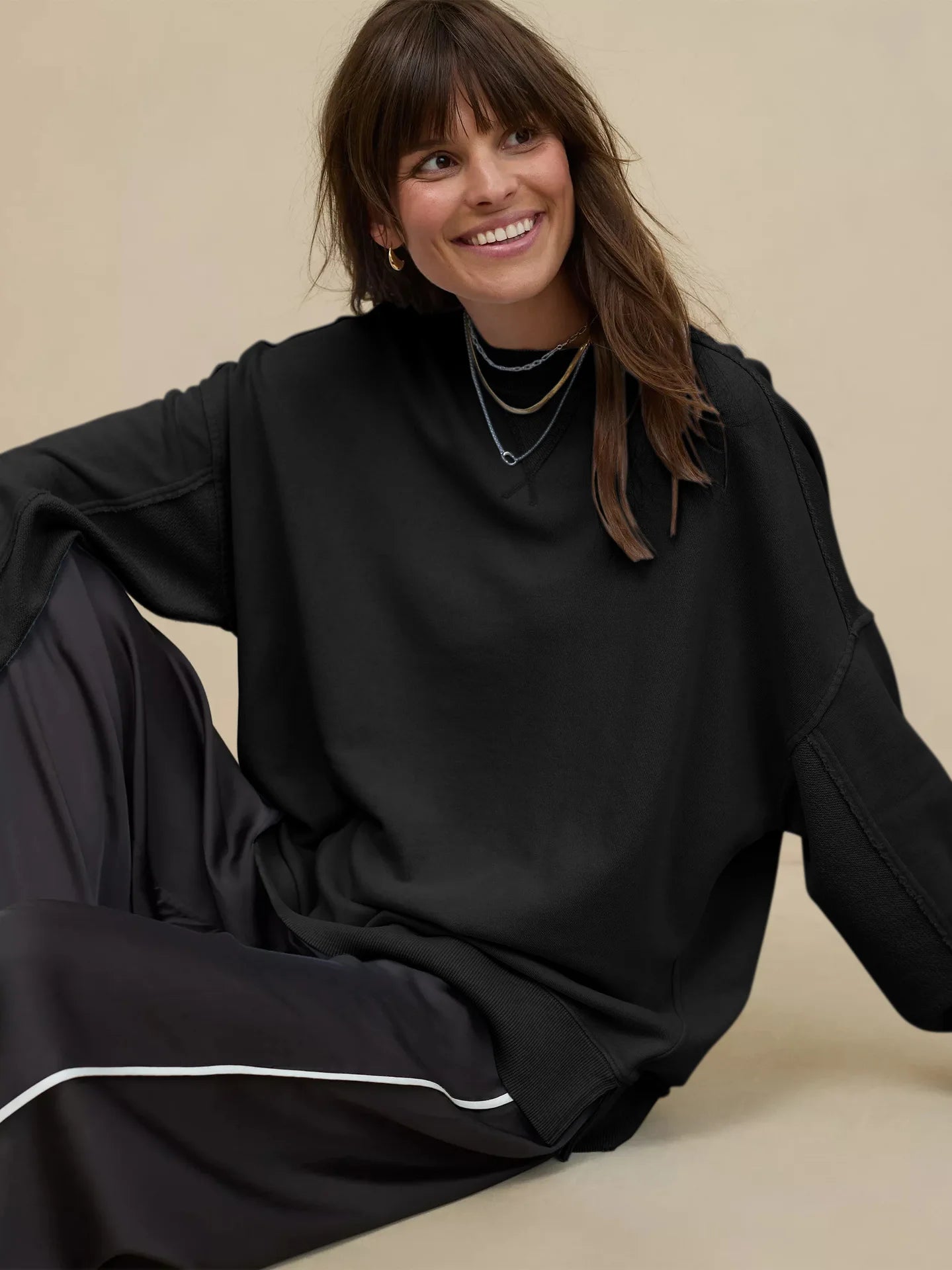 Sweat à capuche ample et décontracté à col rond pour femmes