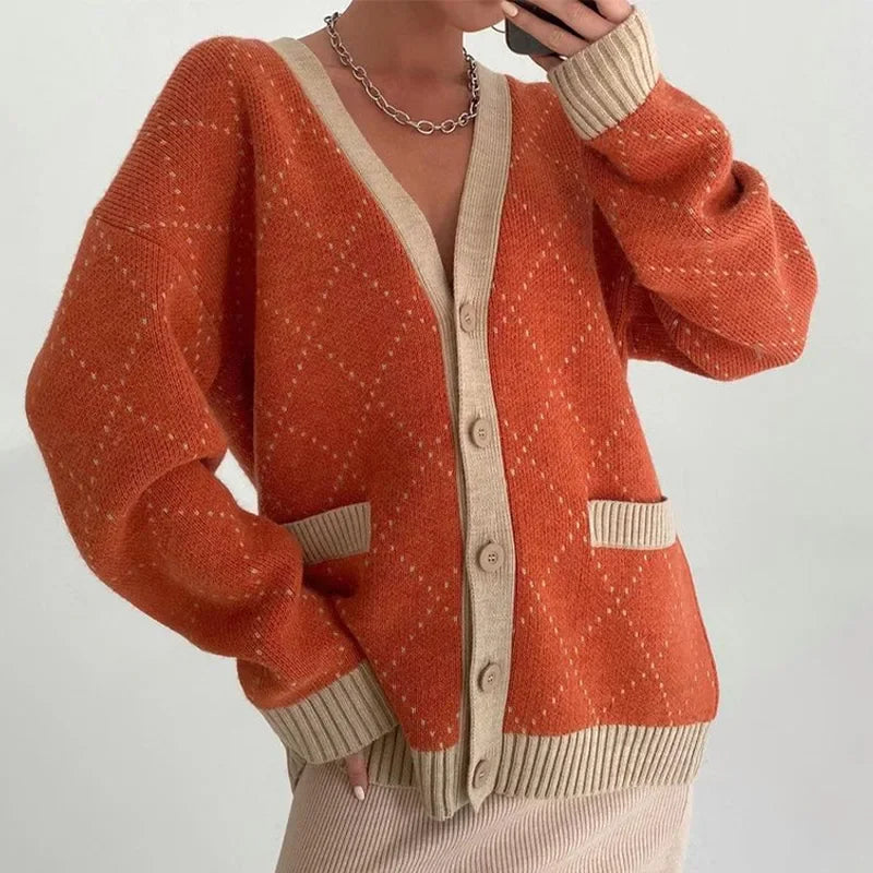 Gilet cardigan rose à rayures pour femmes