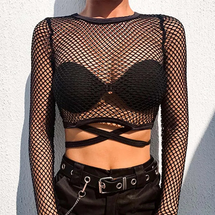 T-shirt transparent à manches longues pour femmes