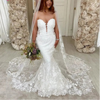 Robe de mariée sirène élégante avec applications de dentelle pour femmes