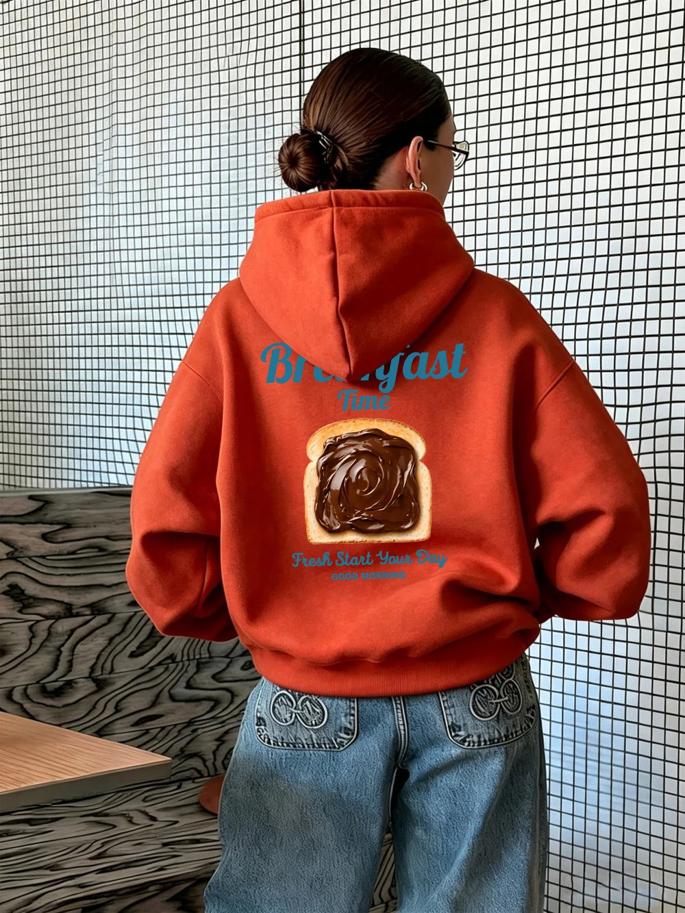 Sweat-shirt à capuche imprimé « Chocolate Toast Breakfast » pour femmes