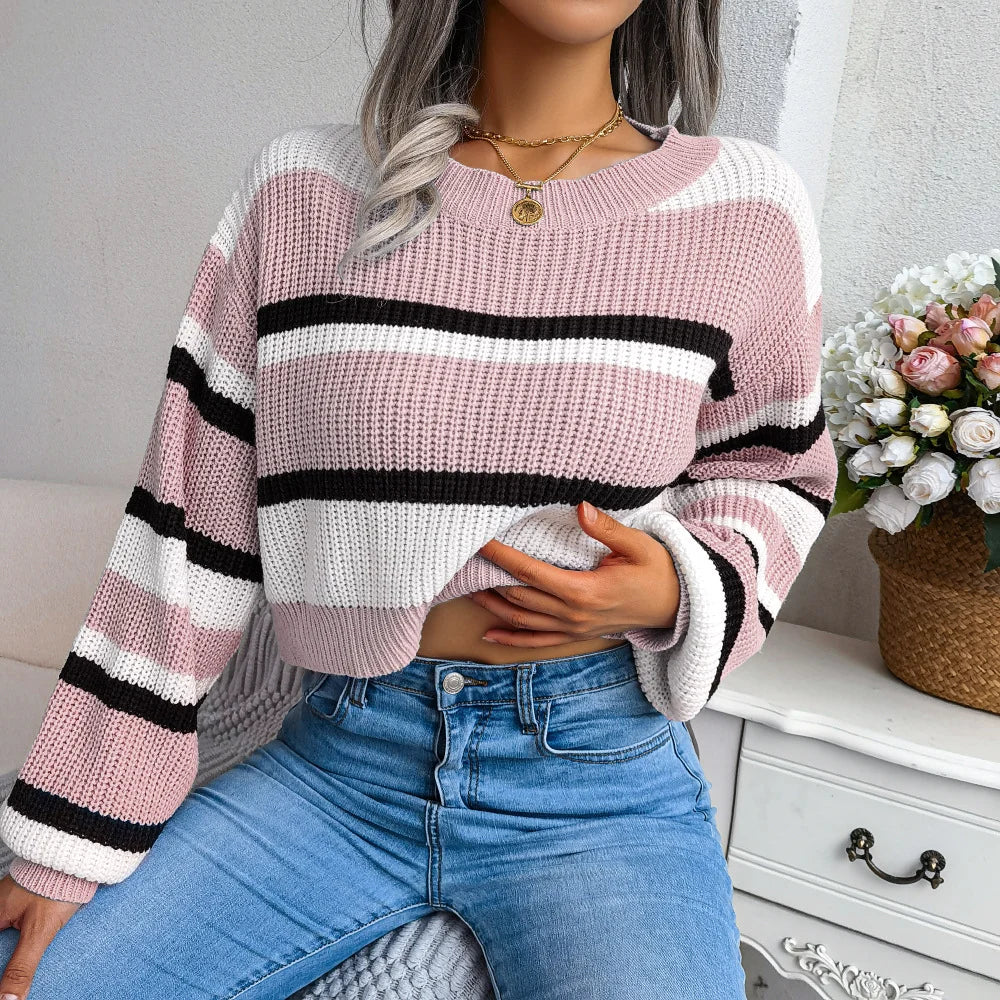 Pull Court Rayé Femme – Manches Cloche